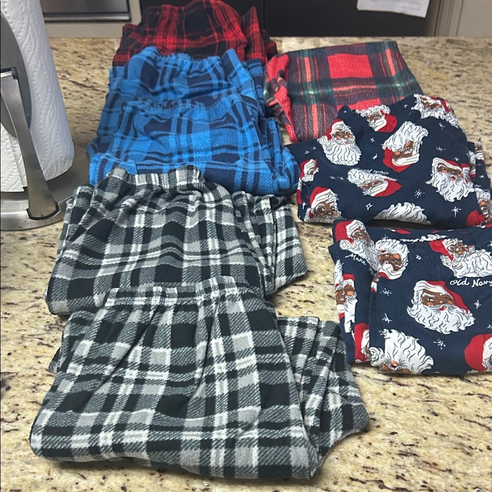 Festive Kids Pajama Bottoms - Plaid and Santa Patterns
